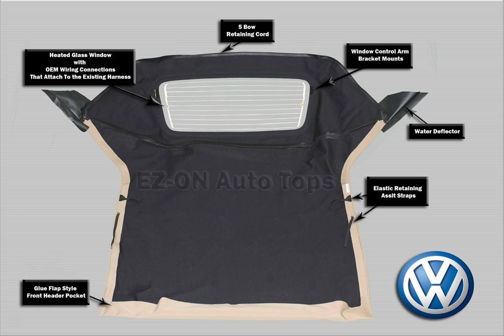 BV Series Top, VW 2001-02 Golf 4, Heated Glass, Cabrio, Black - rgvtex.com